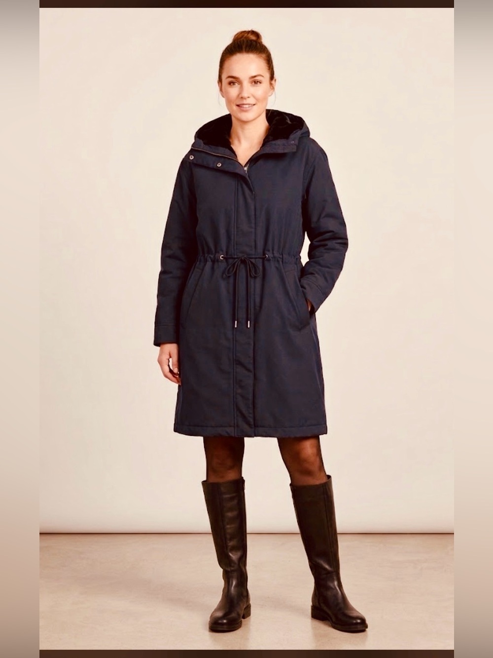 Old Navy Women's Large Black Longline Fishtail Parka Coat Faux Fur L